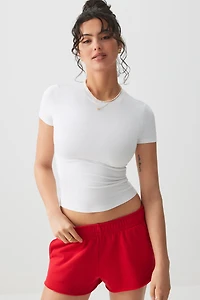 Ardene Low Rise Mini Sweatshorts in Red | Size Large | Polyester/Cotton | Fleece-Lined