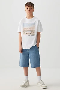 Ardene Kids Carpenter Denim Bermuda Shorts in Medium Blue | Size | Polyester/Rayon/Cotton