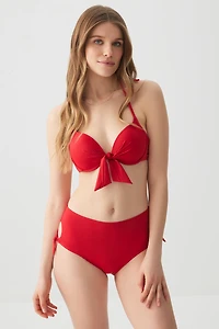 Ardene Side Bow High Waist Bikini Bottom in Red | Size | Polyester/Nylon/Elastane | Microfiber