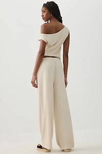 Pantalon à jambe large et taille cordon