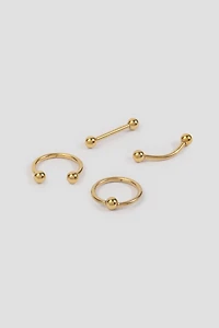 Ardene 4-Pack Eyebrow Piercings in Gold