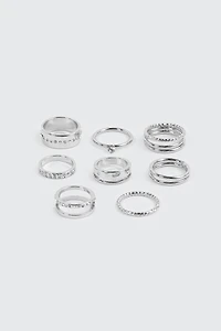 Ardene 8-Pack Assorted Rings in Silver | Size
