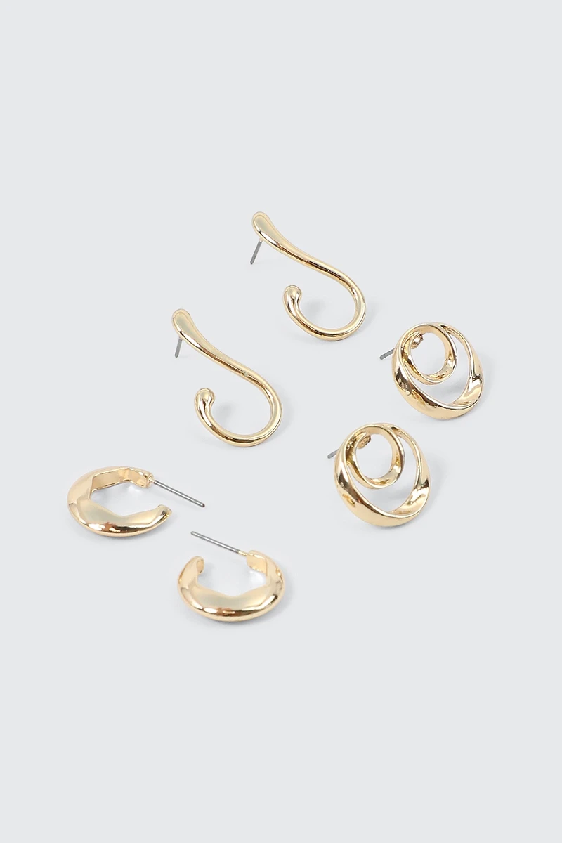 Ardene 3-Pack Swirl Earrings in Gold | Stainless Steel