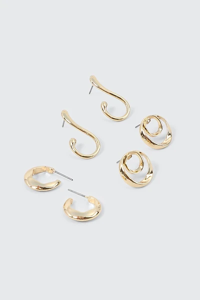 Ardene 3-Pack Swirl Earrings in Gold | Stainless Steel