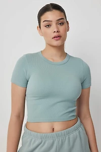 Ardene Crop Seamless Crew Neck T-Shirt in Light Green | Size Medium | Polyester/Nylon/Elastane | Eco-Conscious