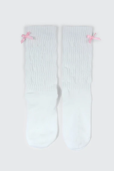 Ardene Kids Slouchy Socks with Bows in White | Polyester/Spandex