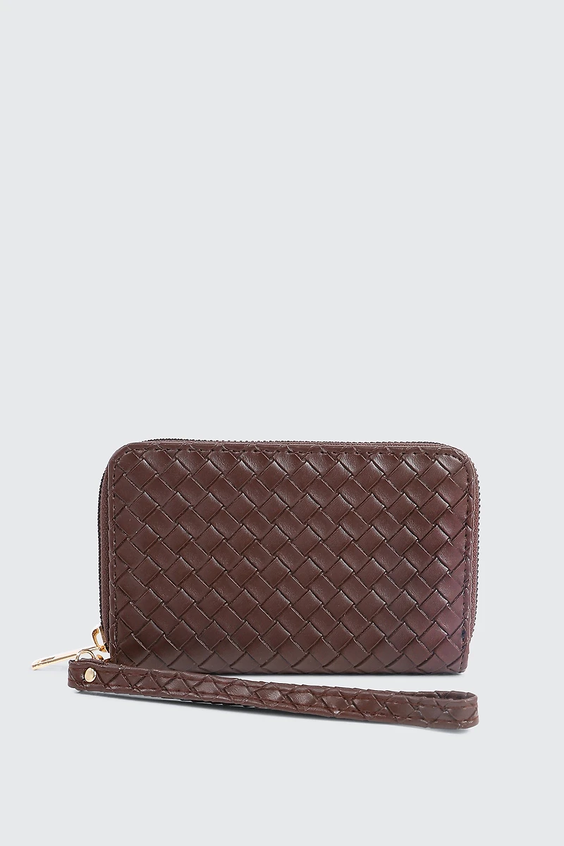 Ardene Faux Leather Woven Wallet in Brown | Faux Leather/Polyester