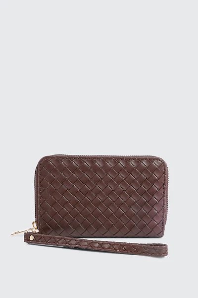 Ardene Faux Leather Woven Wallet in Brown | Faux Leather/Polyester