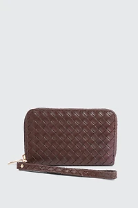 Ardene Faux Leather Woven Wallet in Brown | Faux Leather/Polyester