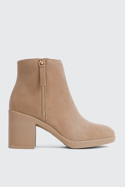 Ardene Faux Suede Block Heel Ankle Boots in Beige | Size | Eco-Conscious
