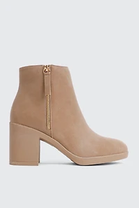 Ardene Faux Suede Block Heel Ankle Boots in Beige | Size | Eco-Conscious