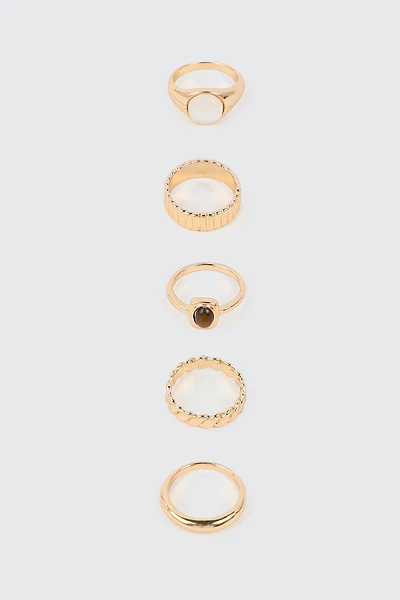 Ardene 5-Pack Assorted Gold Toned Rings | Size Small