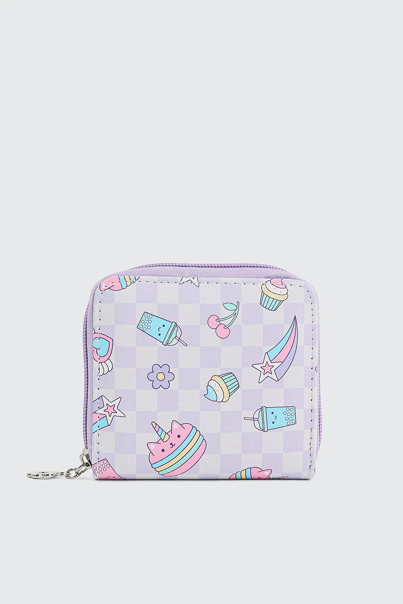 Ardene Kids Small Printed Wallet in Lilac | Faux Leather/Nylon