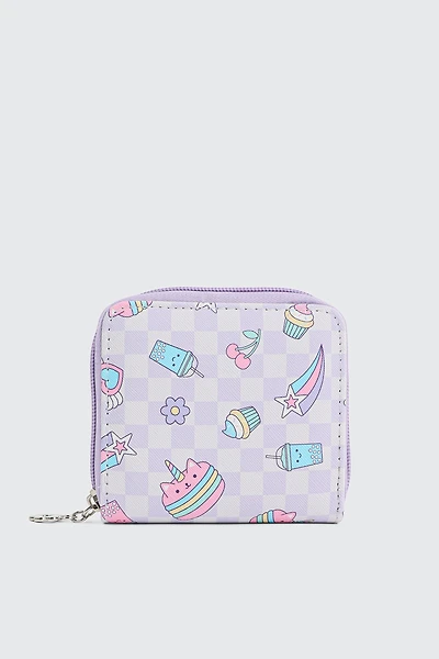 Ardene Kids Small Printed Wallet in Lilac | Faux Leather/Nylon