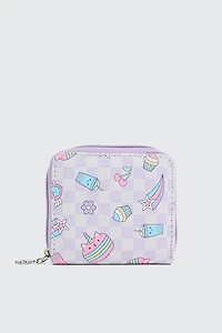 Ardene Kids Small Printed Wallet in Lilac | Faux Leather/Nylon