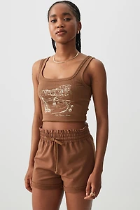 Ardene Smocked Waist French Terry Shorts in Brown | Size | Polyester/Cotton/Elastane