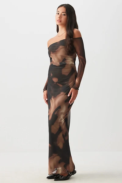 Ardene Off Shoulder Maxi Mesh Dress in | Size | Polyester/Spandex
