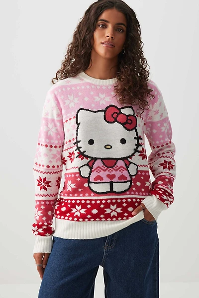 Ardene Hello Kitty Festive Sweater in Light Pink | Size | 100% Acrylic