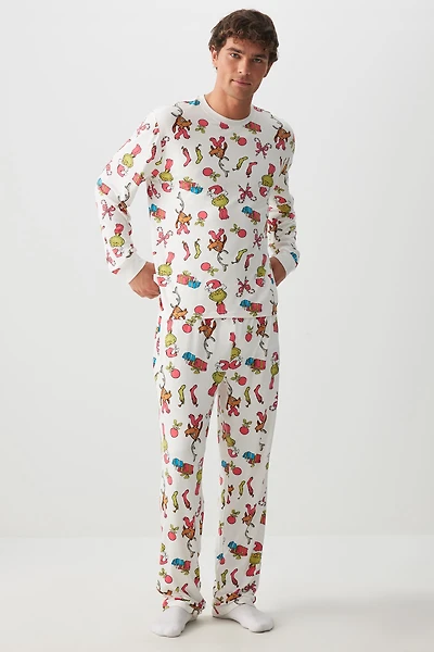 Ardene Man The Grinch Family PJ Set For Men in Off-White | Size | Polyester/Spandex