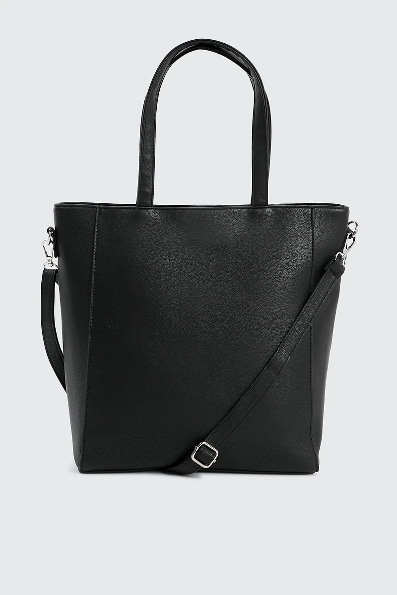 Ardene Minimalist Faux Leather Tote Bag in Black | Faux Leather/Polyester | Eco-Conscious