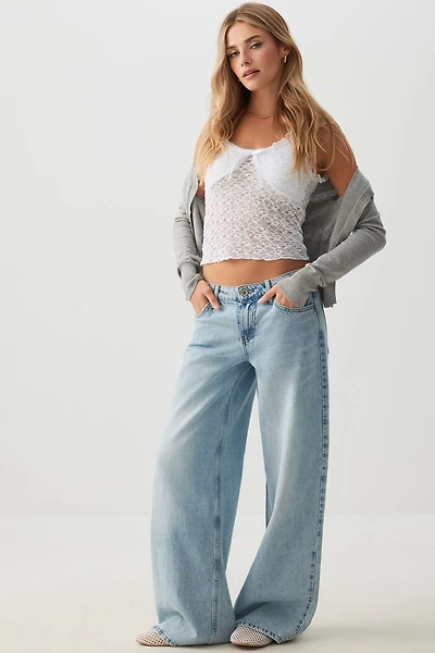 Ardene The Off-Duty Low Rise Wide Leg Jean in Light Blue | Size | 100% Cotton