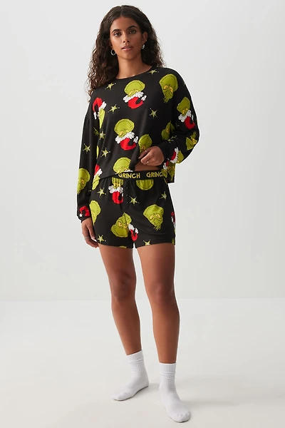 Ardene The Grinch Crop Top PJ Set in Black | Size | Polyester