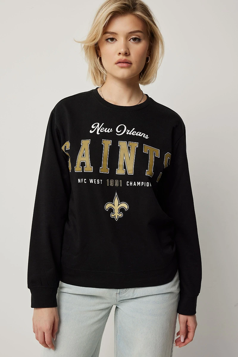 Ardene SAINTS Sweatshirt in Black | Size | Polyester/Cotton | Fleece-Lined