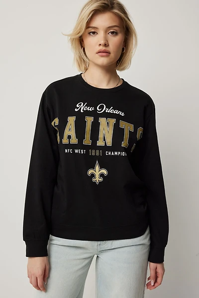 Ardene SAINTS Sweatshirt in Black | Size | Polyester/Cotton | Fleece-Lined
