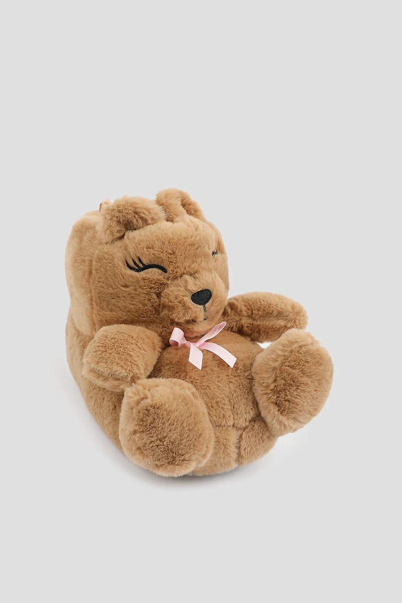 Ardene Kids Animal Slippers in Brown | Size