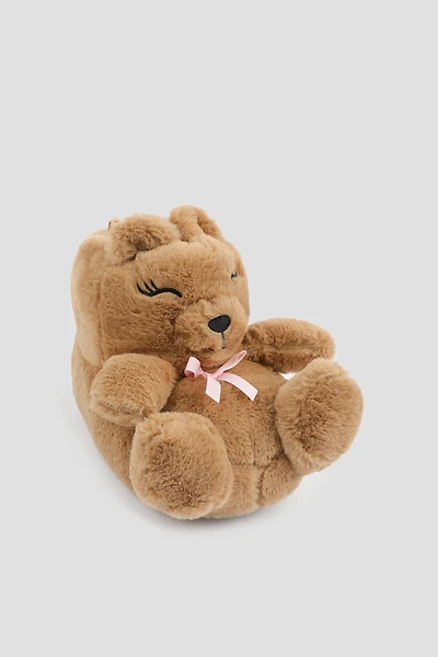 Ardene Kids Animal Slippers in Brown | Size