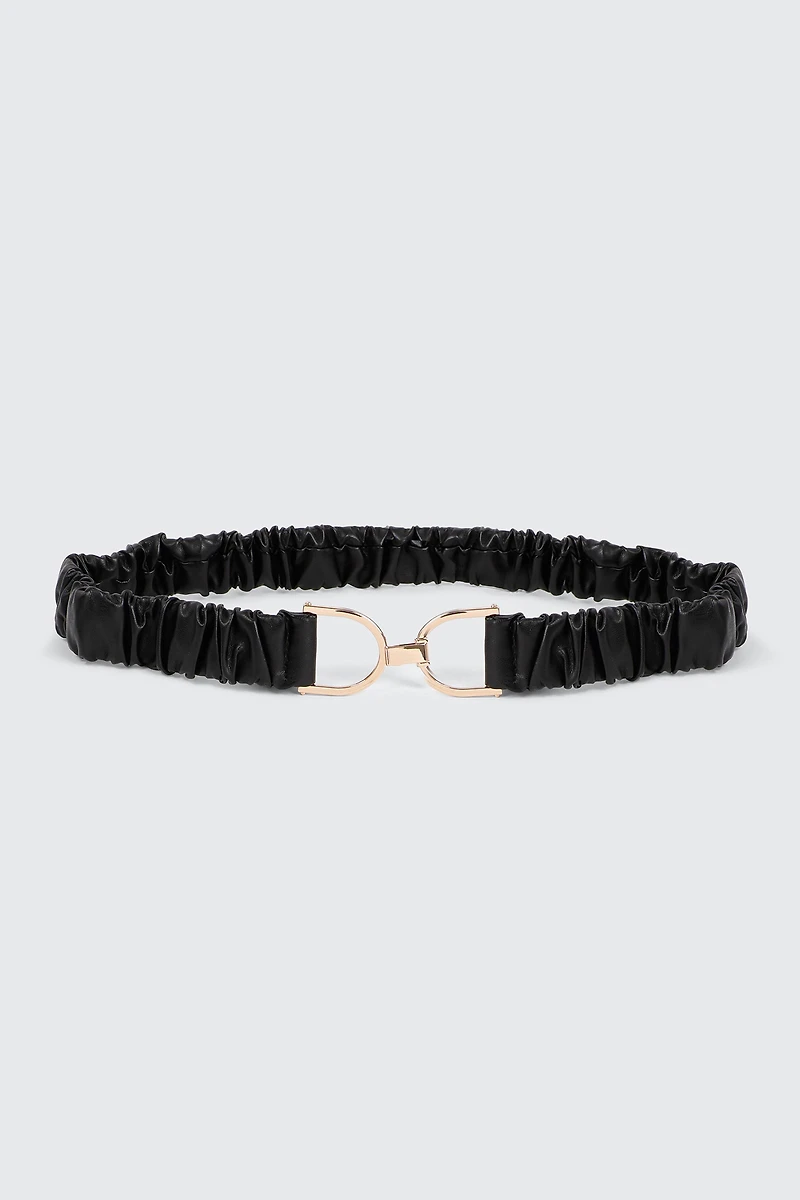 Ardene Ruched Waist Belt in Black | Size | Faux Leather