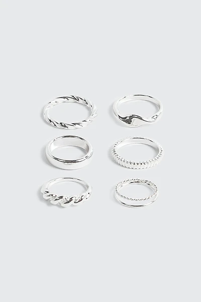 Lot de 6 bagues texturées et ondulées