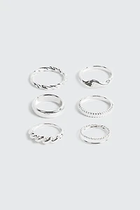 Lot de 6 bagues texturées et ondulées