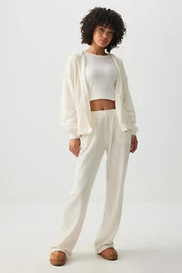 Ardene Waffle Knit Lounge Pants in Beige | Size | Polyester/Spandex