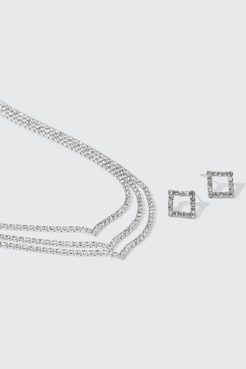 Ensemble de collier V et boucles d'oreilles