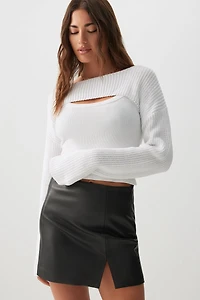 Ardene Boat Neck Shrug Sweater in Off-White | Size | 100% Cotton
