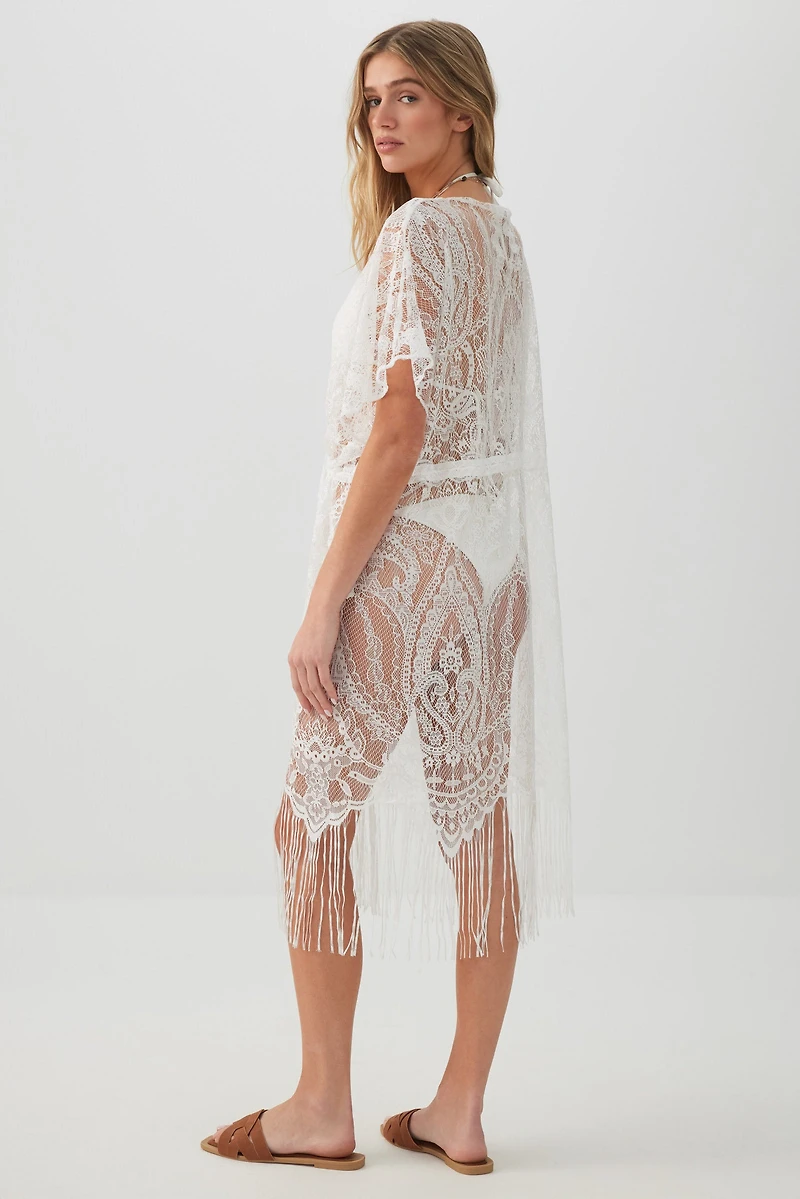 Cache-maillot mi-long à franges