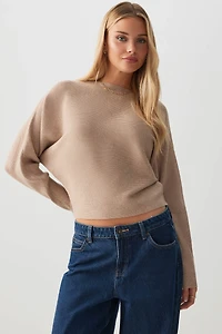Ardene Horizontal Rib Dolman Sweater in Beige | Size | Polyester/Rayon/Nylon