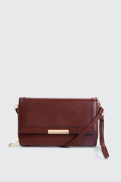 Ardene Crossbody Wallet in Burgundy | Faux Leather/Polyester