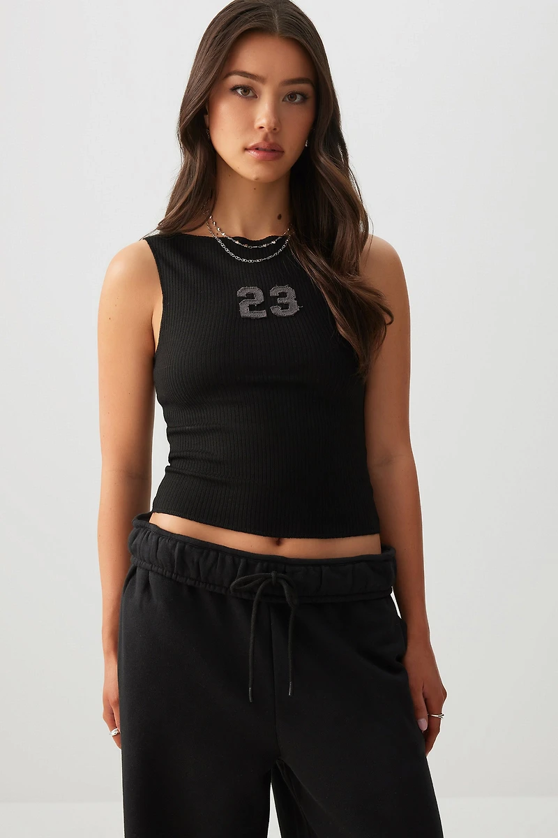 Ardene Boat Neck Rib Tank in Black | Size | Polyester/Rayon/Elastane