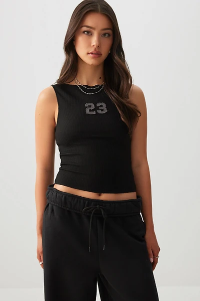Ardene Boat Neck Rib Tank in Black | Size | Polyester/Rayon/Elastane