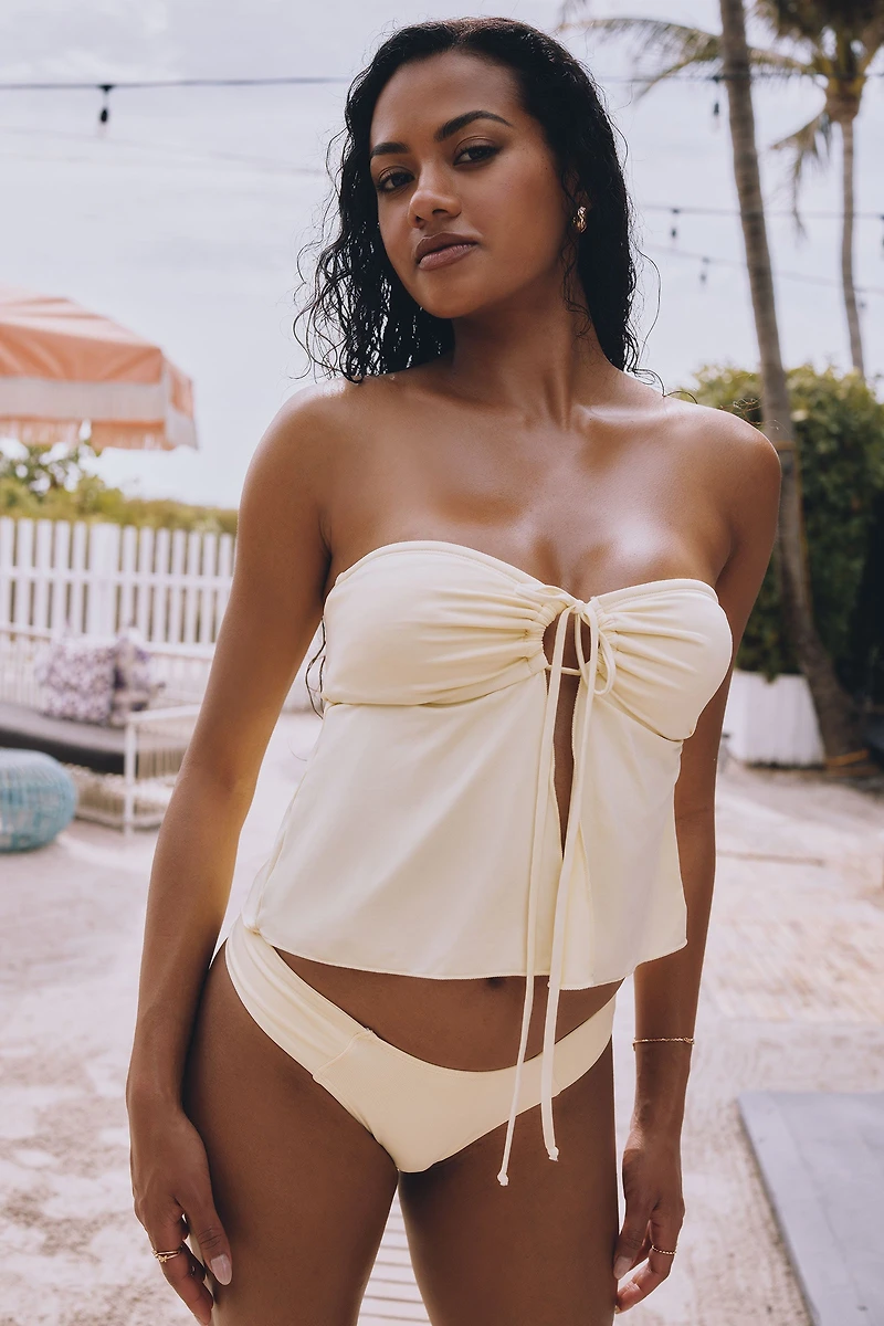 Ardene Tankini Tube Top in Light Yellow | Size Large | Polyester/Nylon/Spandex | Microfiber