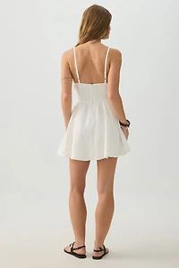 Robe patineuse courte en mélange de lin