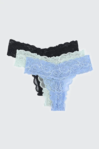 Ardene 3-Pack Lace Thong Panties in Light | Size | Nylon/Elastane