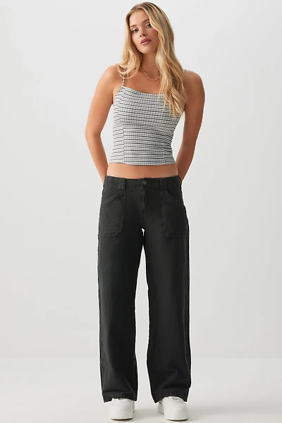 Ardene Washed Twill Relaxed Straight Leg Pants in Dark Grey | Size | Spandex/Cotton