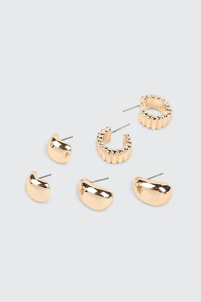 Ardene 3-Pack Chunky Hoop Earrings in Gold | Stainless Steel