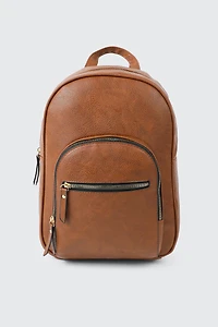 Ardene Faux Leather Backpack in Cognac | 100% Recycled Polyester/Faux Leather | Eco-Conscious