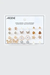 Ardene 12-Pack Flower & Butterfly Earrings in Gold | Stainless Steel
