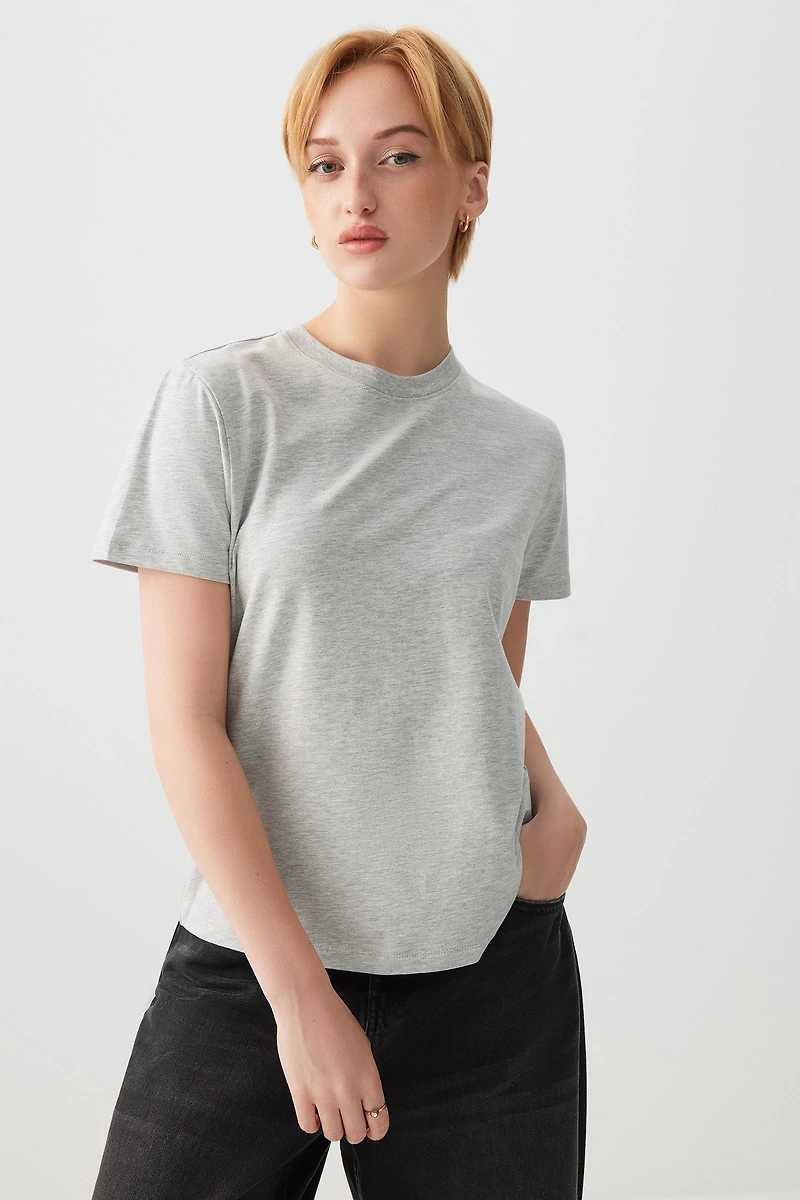 Ardene Basic Relaxed T-Shirt in Grey | Size | Cotton/Elastane | Eco-Conscious