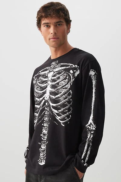 Ardene Man Long Sleeve Skeleton T-Shirt For Men in Black | Size Small | Cotton